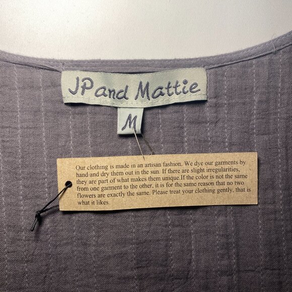JP and Mattie Gray Peasant Dress Womens M Boho Cotton Crinkly Pockets Swing NWT - Picture 4 of 11